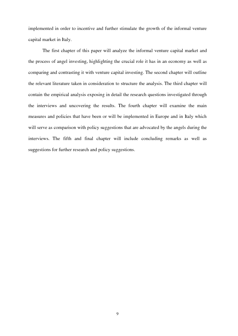 Anteprima della tesi: Investment Policies and Behavior of Italian Business Angels: an Empirical Analysis, Pagina 4