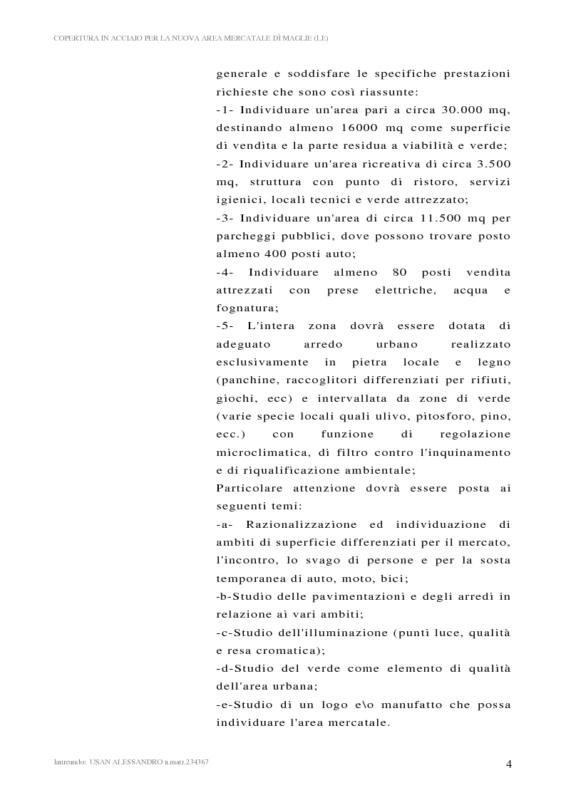 Anteprima della tesi: Copertura in acciaio per la nuova area mercatale del comune di Maglie (LE), Pagina 3