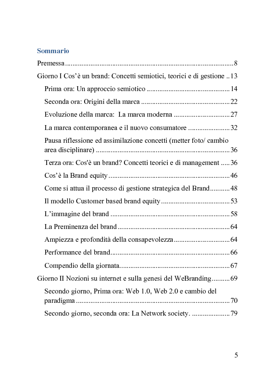 Indice della tesi: WeBranding. Il Brand nella rete, tra presenza, dialogo e partecipazione, Pagina 1