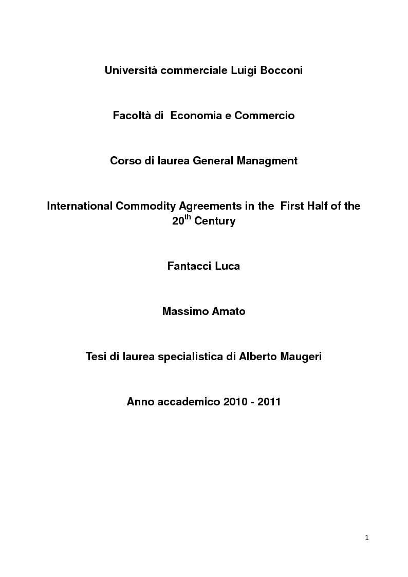 Anteprima della tesi: International Commodity Agreements in the First Half of the 20th Century, Pagina 1