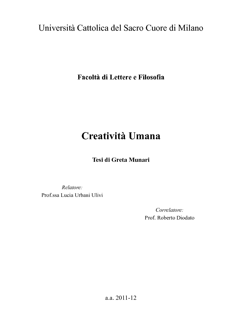 Anteprima della tesi: Creatività Umana, Pagina 1