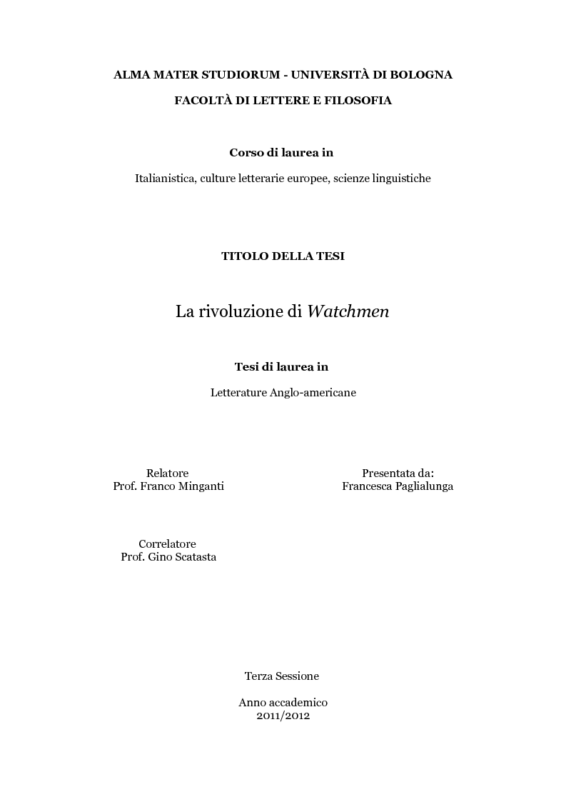 Anteprima della tesi: La rivoluzione di Watchmen, Pagina 1