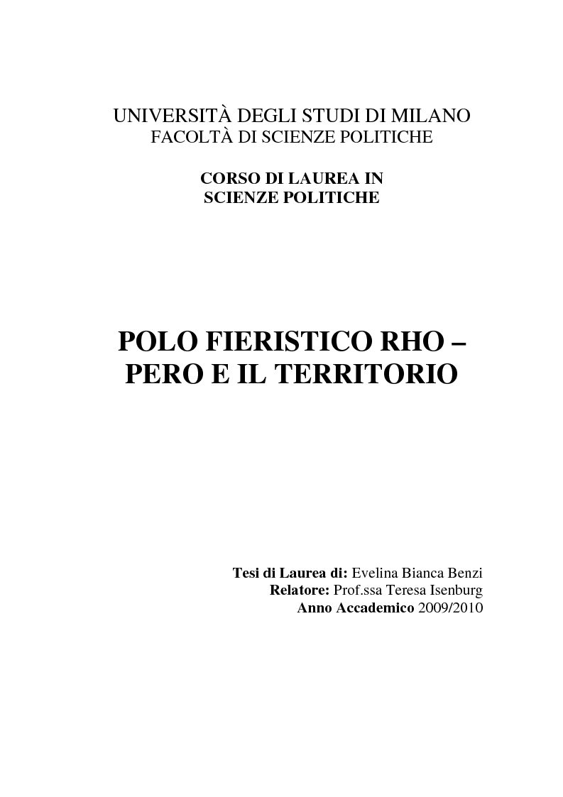 Anteprima della tesi: Polo fieristico Rho – Pero e territorio, Pagina 1