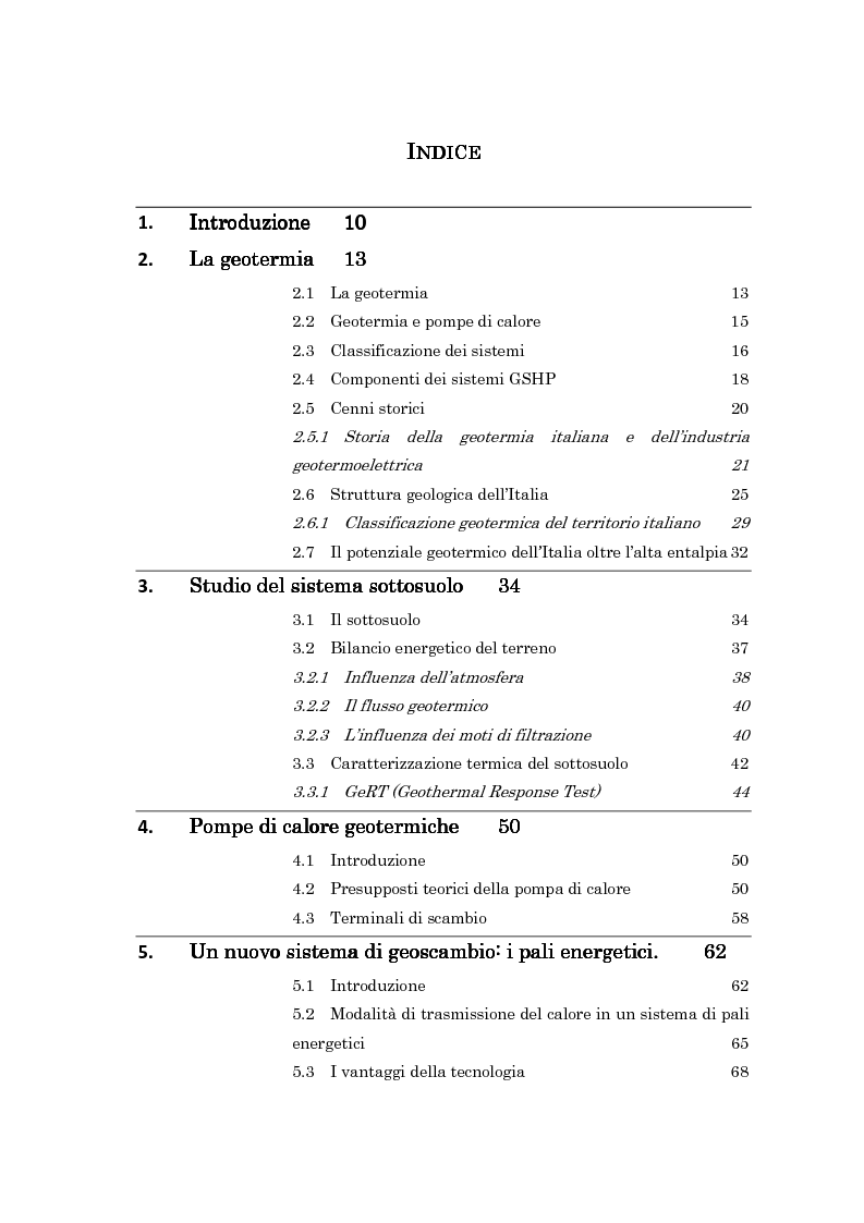 Indice della tesi: Analisi numerica delle prestazioni termiche di pali energetici, Pagina 1