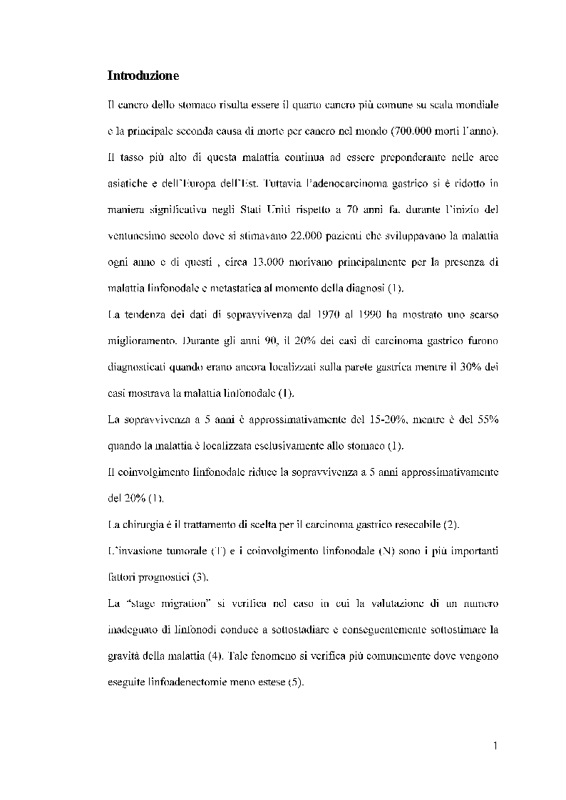 Anteprima della tesi: Valutazione del ratio linfonodale nella prognosi dei pazienti operati per cancro gastrico, Pagina 2