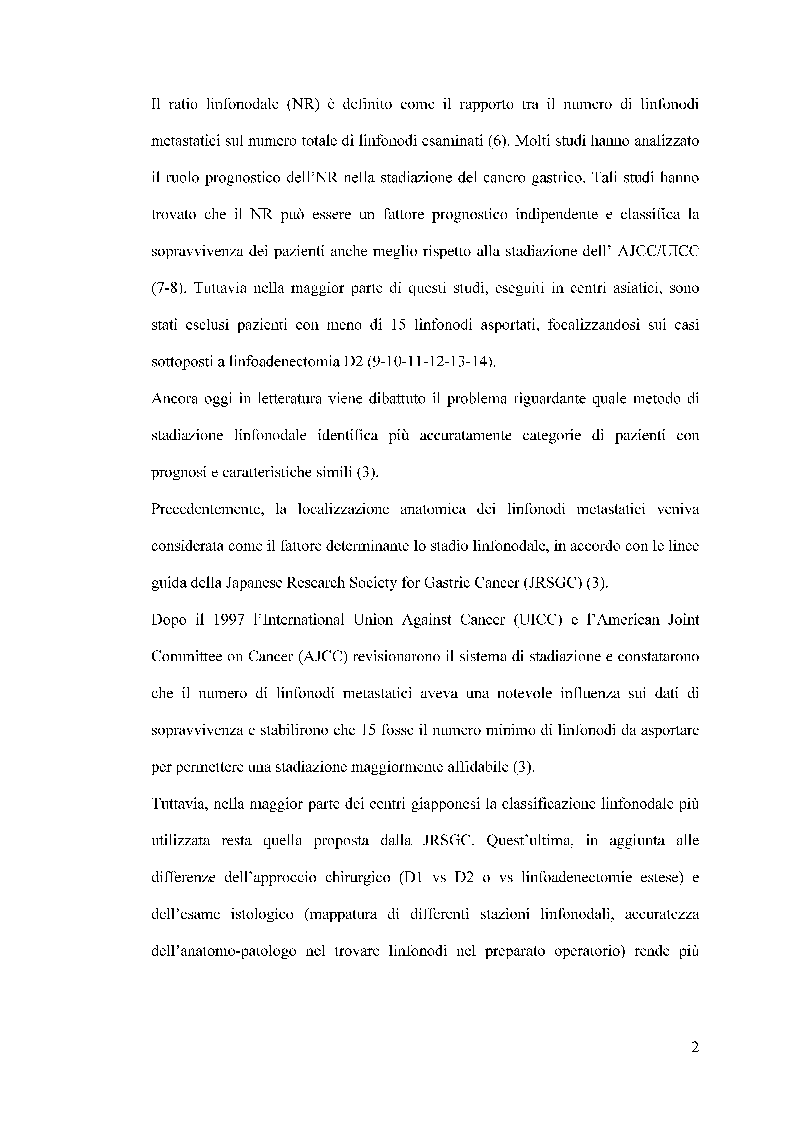 Anteprima della tesi: Valutazione del ratio linfonodale nella prognosi dei pazienti operati per cancro gastrico, Pagina 3