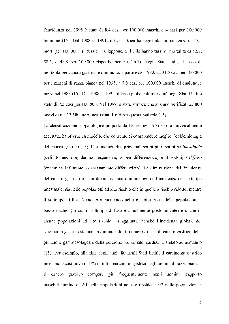 Anteprima della tesi: Valutazione del ratio linfonodale nella prognosi dei pazienti operati per cancro gastrico, Pagina 6