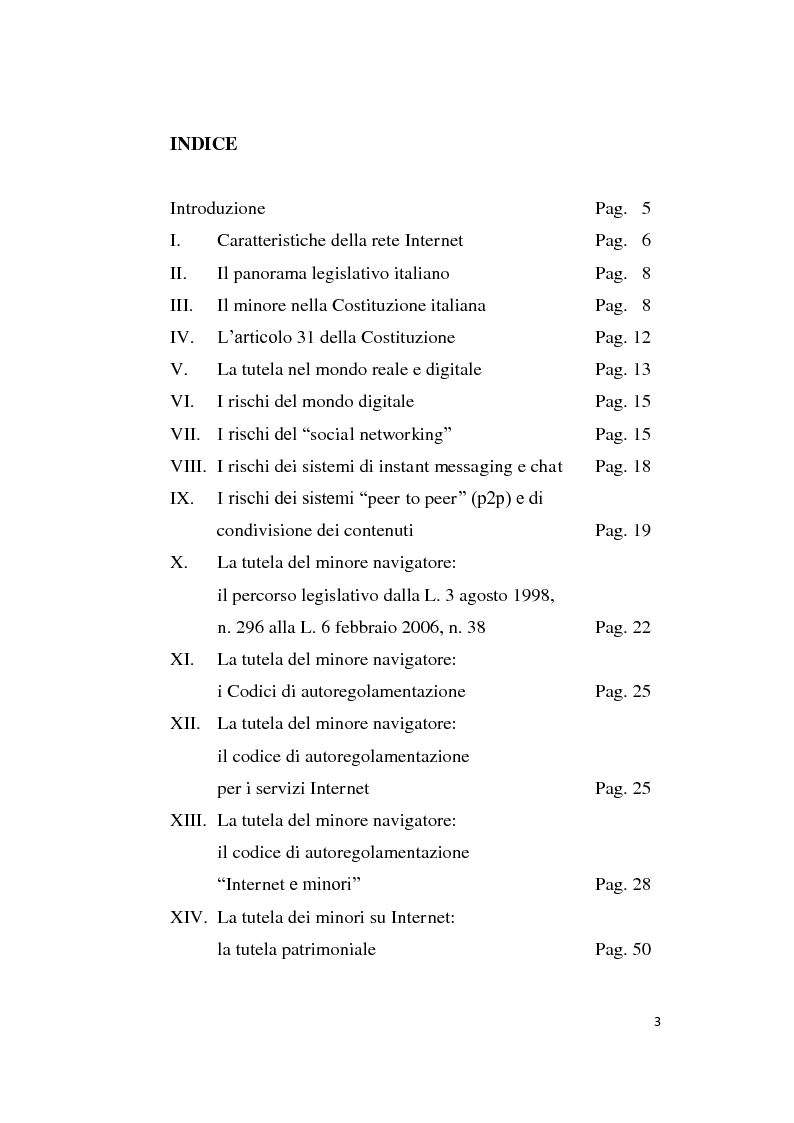 Indice della tesi: La tutela dei minori su Internet ai sensi dell'art. 31 co. 2 cost., Pagina 1