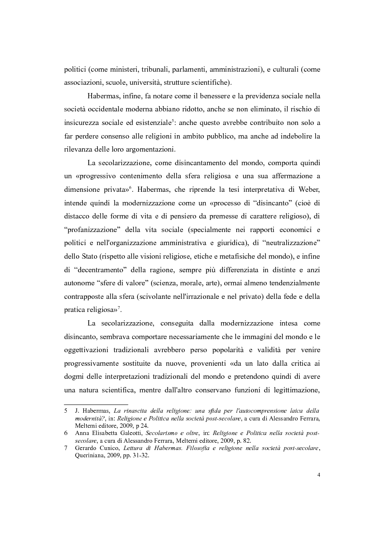 Anteprima della tesi: Le religioni nella sfera pubblica. Lettura di "Tra scienza e fede" di Jürgen Habermas, Pagina 4