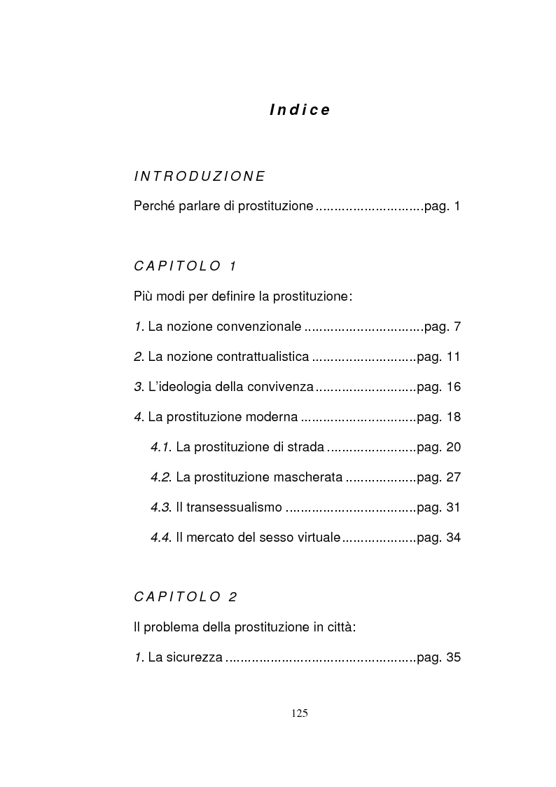 Indice della tesi: Le politiche della sicurezza e la prostituzione, Pagina 1