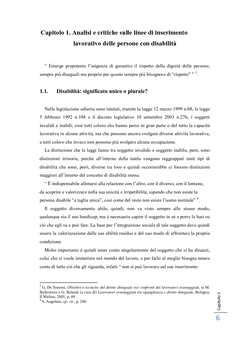Anteprima della tesi: Dall'incertezza alla realtà. L'inserimento lavorativo delle persone disabili, Pagina 5
