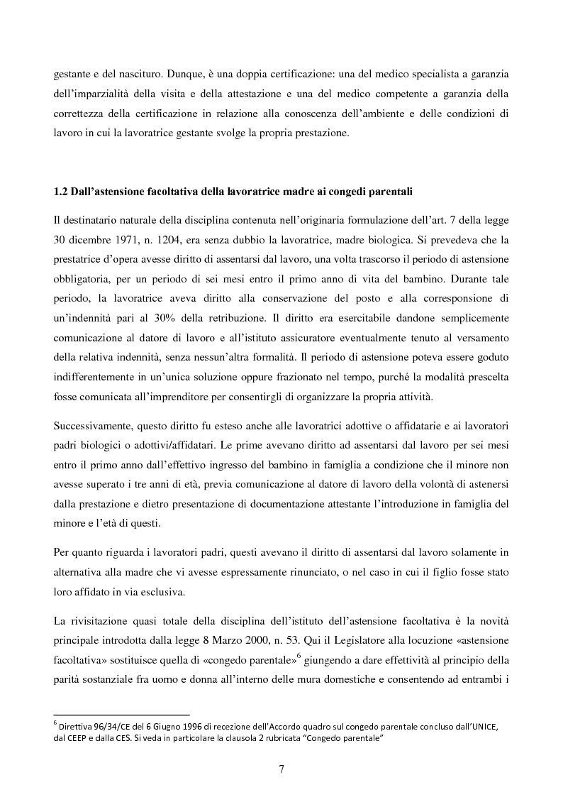 Anteprima della tesi: Congedo di maternità e paternità, congedi parentali e strategie di conciliazione, Pagina 4