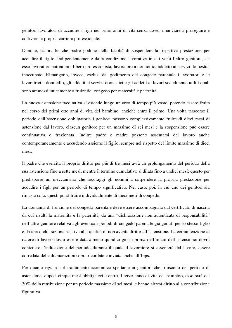 Anteprima della tesi: Congedo di maternità e paternità, congedi parentali e strategie di conciliazione, Pagina 5