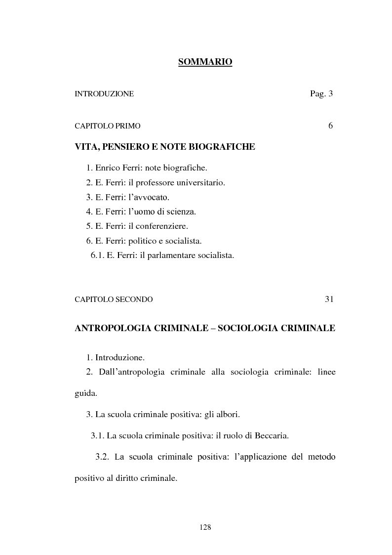 Indice della tesi: Enrico Ferri e la sociologia criminale, Pagina 1