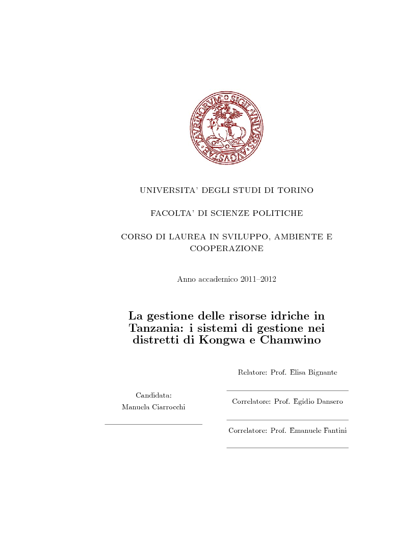 Anteprima della tesi: La gestione delle risorse idriche in Tanzania, Pagina 1