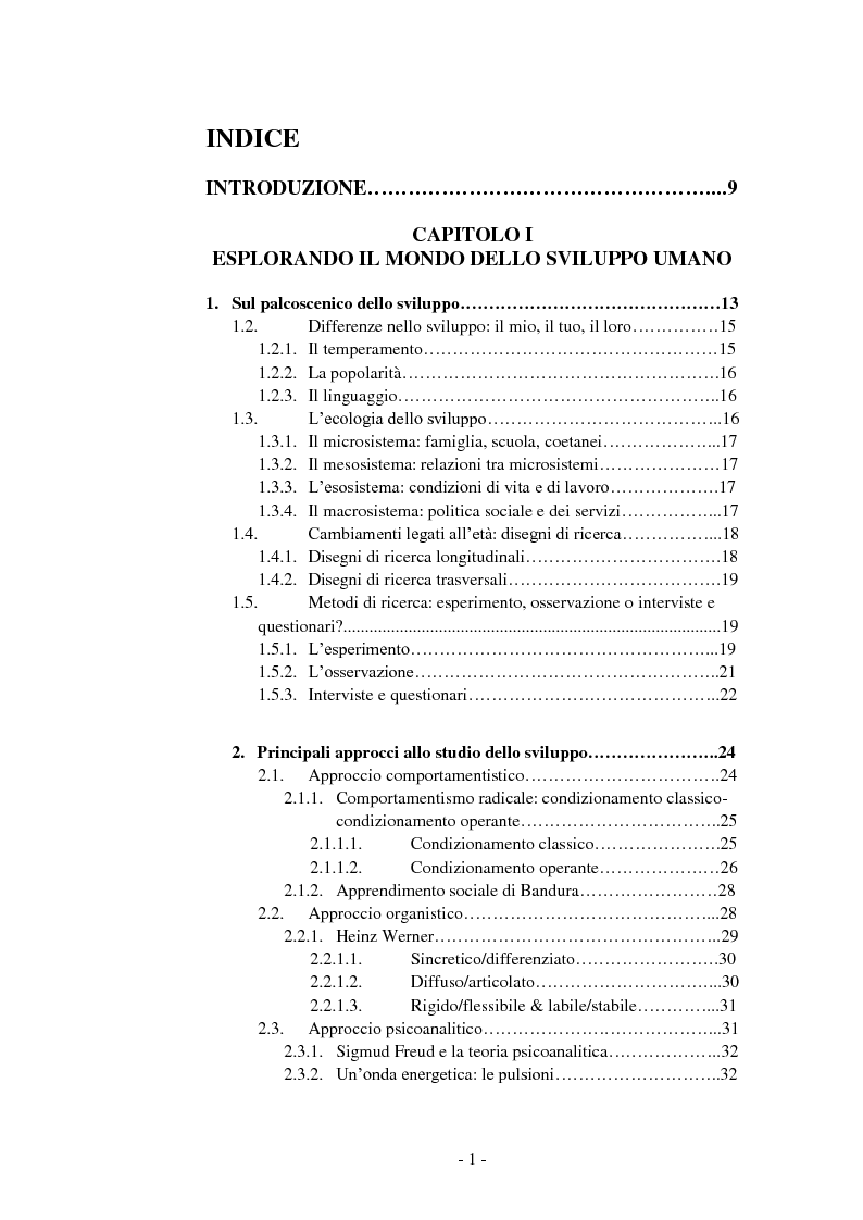 Indice della tesi: Una, nessuna, centomila. Lo sviluppo delle intelligenze in bambini della scuola dell'infanzia e primaria, Pagina 1