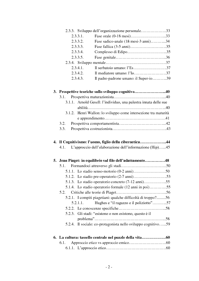 Indice della tesi: Una, nessuna, centomila. Lo sviluppo delle intelligenze in bambini della scuola dell'infanzia e primaria, Pagina 2