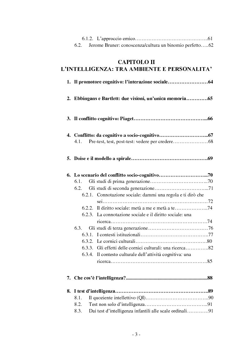 Indice della tesi: Una, nessuna, centomila. Lo sviluppo delle intelligenze in bambini della scuola dell'infanzia e primaria, Pagina 3