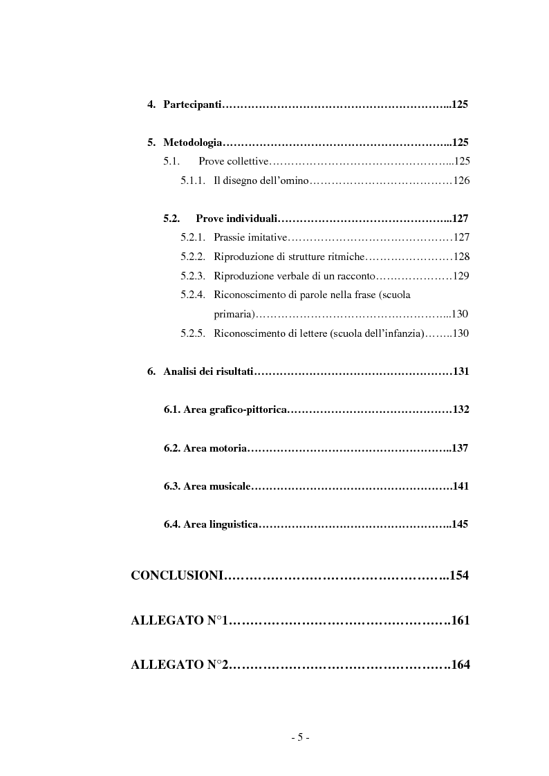 Indice della tesi: Una, nessuna, centomila. Lo sviluppo delle intelligenze in bambini della scuola dell'infanzia e primaria, Pagina 5