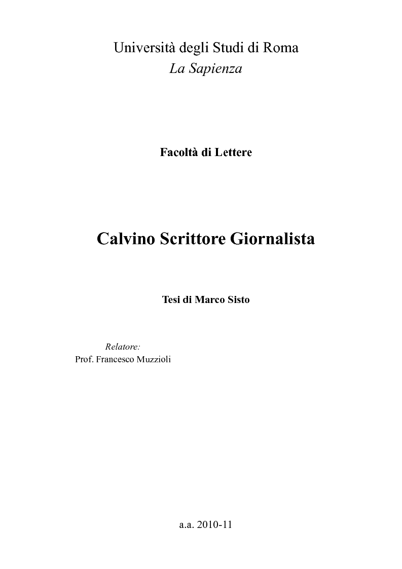 Anteprima della tesi: Calvino Scrittore Giornalista, Pagina 1