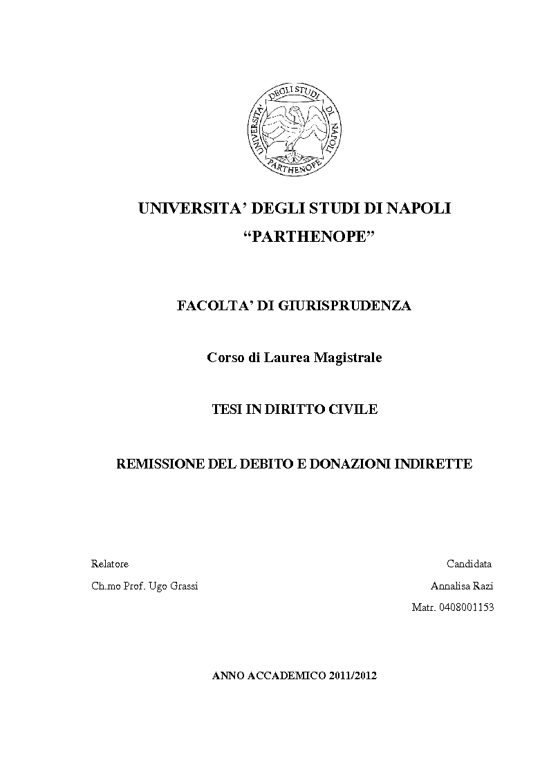 Anteprima della tesi: Remissione del debito e donazioni indirette, Pagina 1