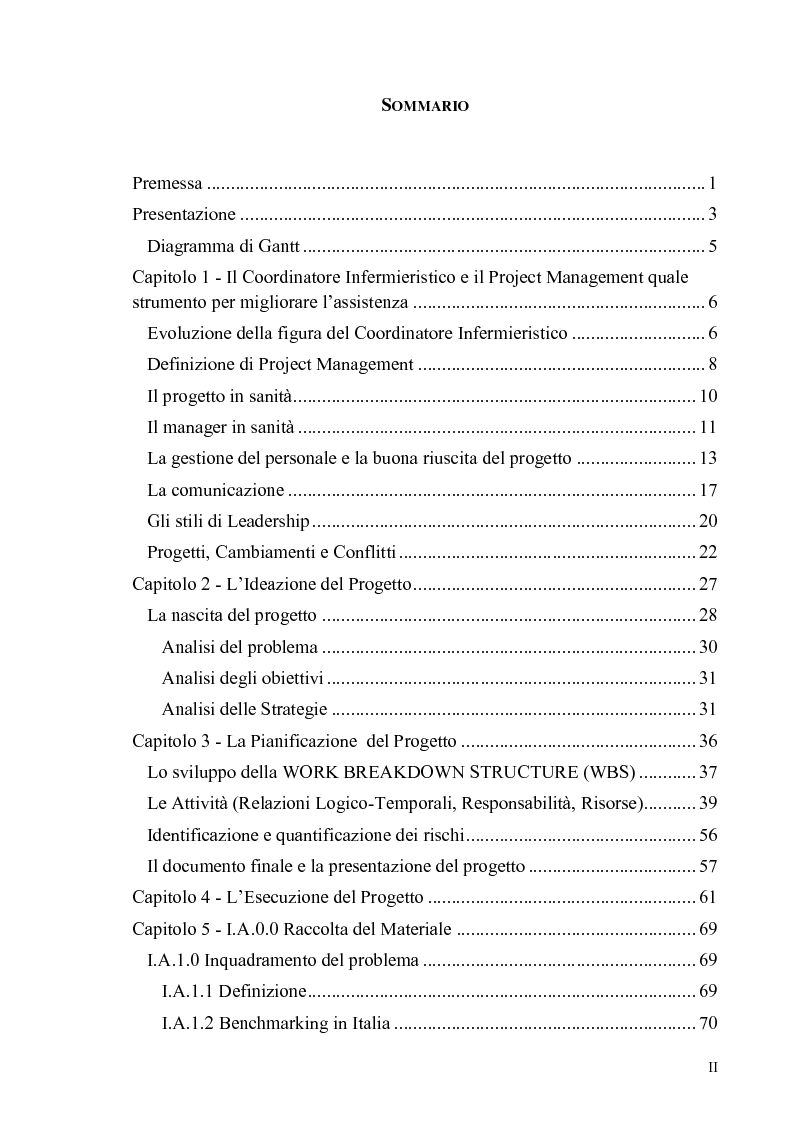 Indice della tesi: Progetto di Miglioramento della Qualità dell'Assistenza alla persona sottoposta a Contenzione Fisica in un reparto di Neurochirurgia, Pagina 1
