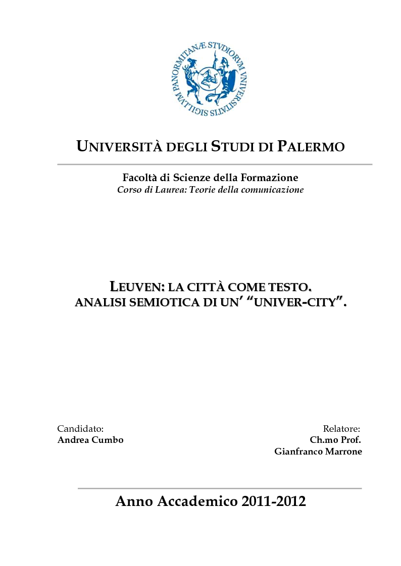 Anteprima della tesi: Leuven. La città come testo. Analisi semiotica di un'"Univer-city", Pagina 1