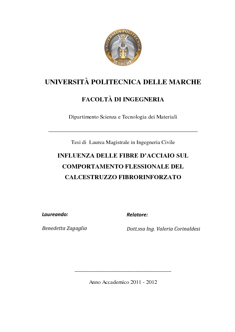 Anteprima della tesi: influenza delle fibre d'acciaio sul comportamento flessionale del calcestruzzo fibrorinforzato, Pagina 1