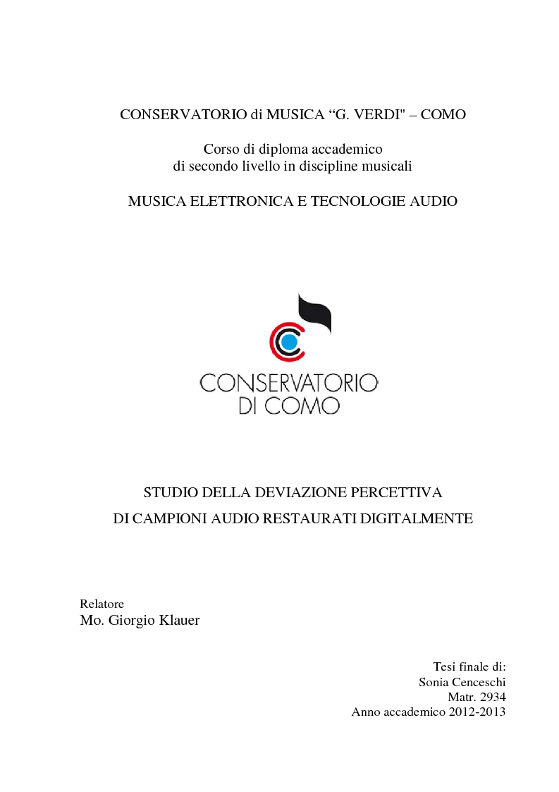 Anteprima della tesi: Studio della deviazione percettiva di campioni audio restaurati digitalmente, Pagina 1