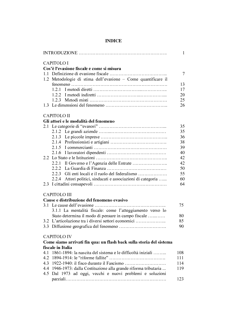 Indice della tesi: Il problema dell'evasione fiscale in Italia, Pagina 1