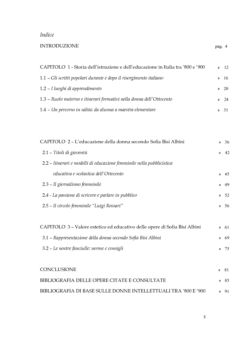 Indice della tesi: L'educazione della donna nelle opere di Sofia Bisi Albini, Pagina 1