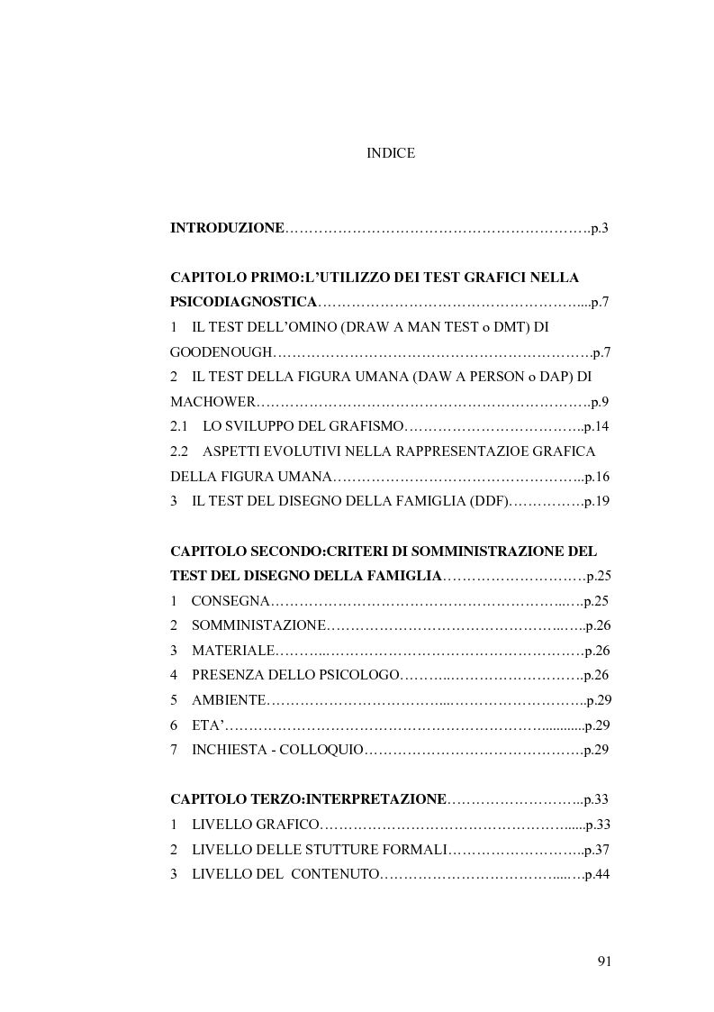 Indice della tesi: Il test del disegno della famiglia, Pagina 1