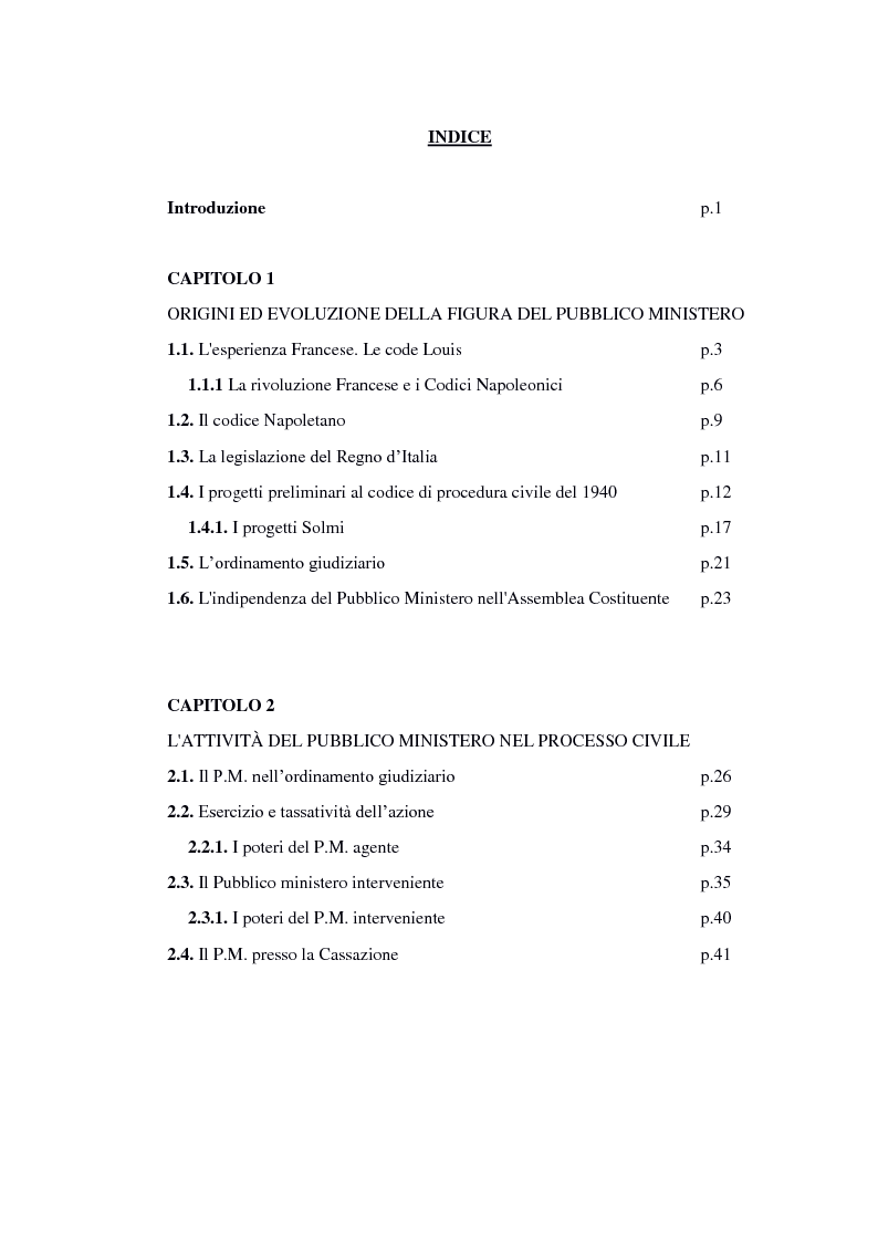 Indice della tesi: Il Pubblico Ministero nel Processo Civile, Pagina 1