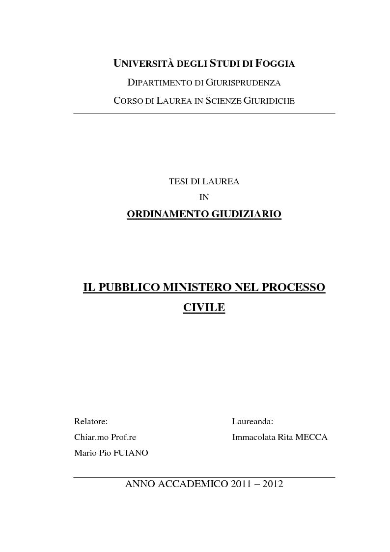 Anteprima della tesi: Il Pubblico Ministero nel Processo Civile, Pagina 1