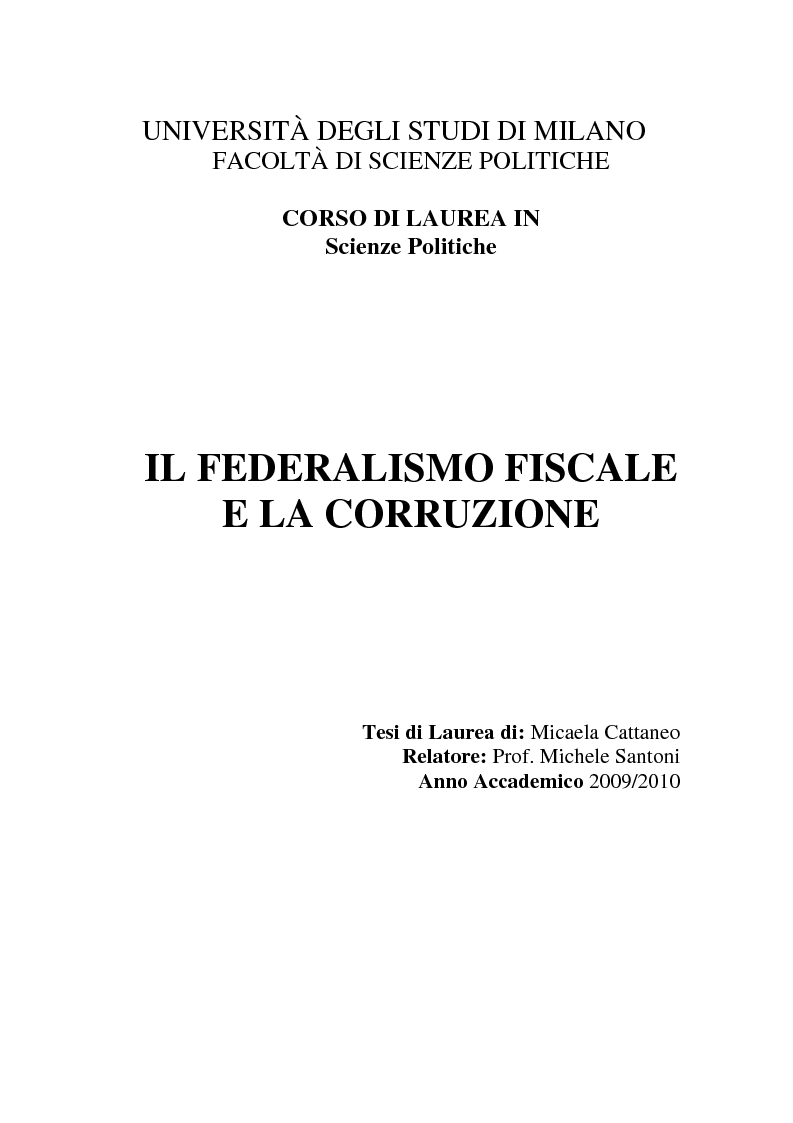 Anteprima della tesi: Il federalismo fiscale e la corruzione, Pagina 1