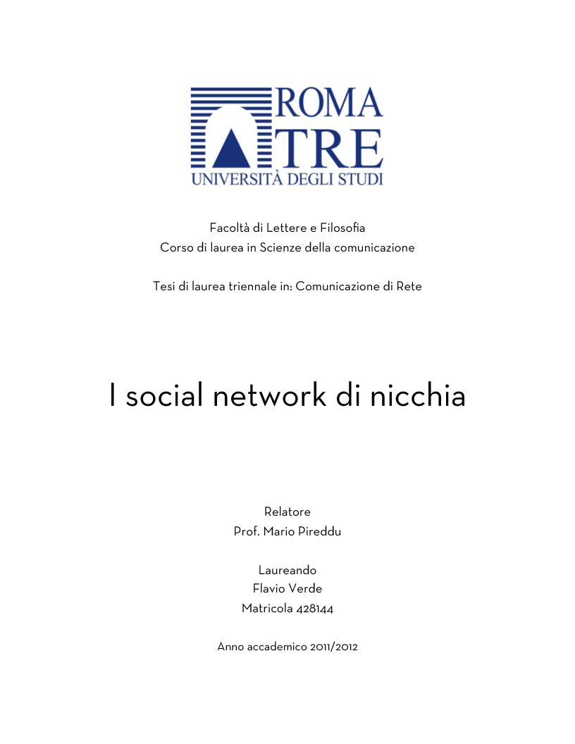 Anteprima della tesi: I social network di nicchia, Pagina 1