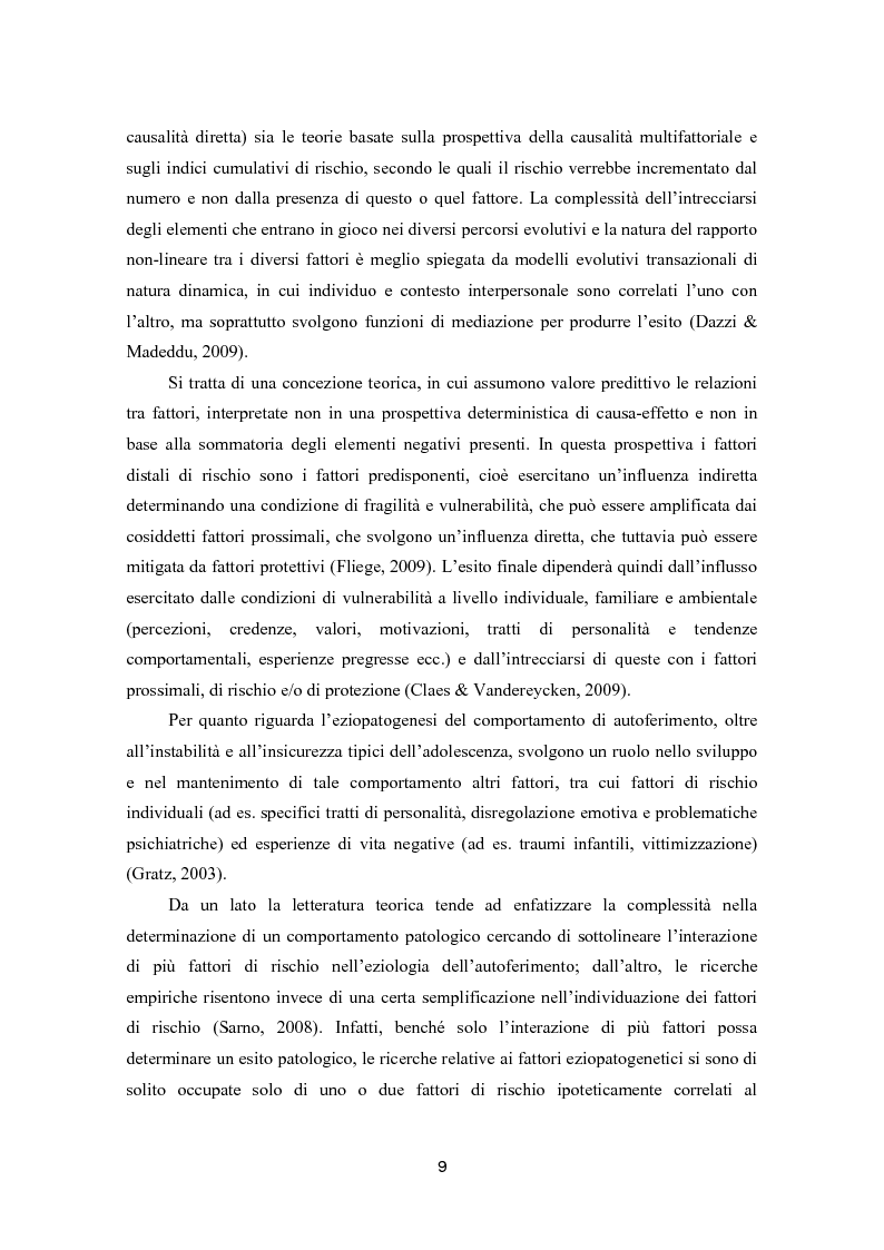 Anteprima della tesi: Autoferimento in adolescenza. Correlati, fattori di rischio e rapporto con il comportamento suicidario., Pagina 10