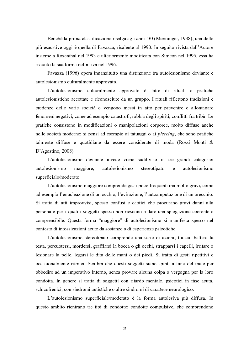 Anteprima della tesi: Autoferimento in adolescenza. Correlati, fattori di rischio e rapporto con il comportamento suicidario., Pagina 3