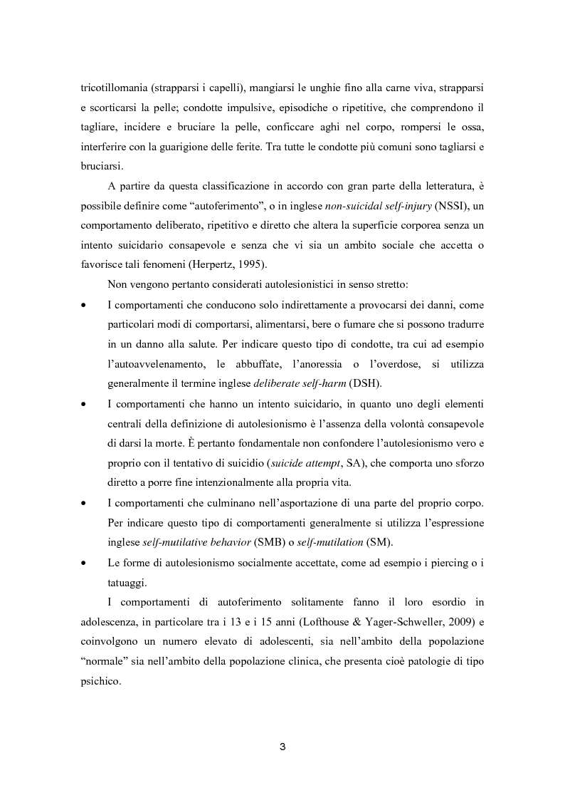 Anteprima della tesi: Autoferimento in adolescenza. Correlati, fattori di rischio e rapporto con il comportamento suicidario., Pagina 4