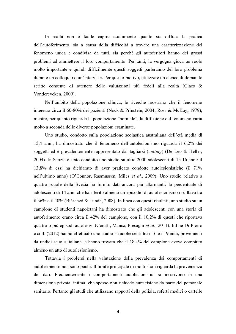 Anteprima della tesi: Autoferimento in adolescenza. Correlati, fattori di rischio e rapporto con il comportamento suicidario., Pagina 5
