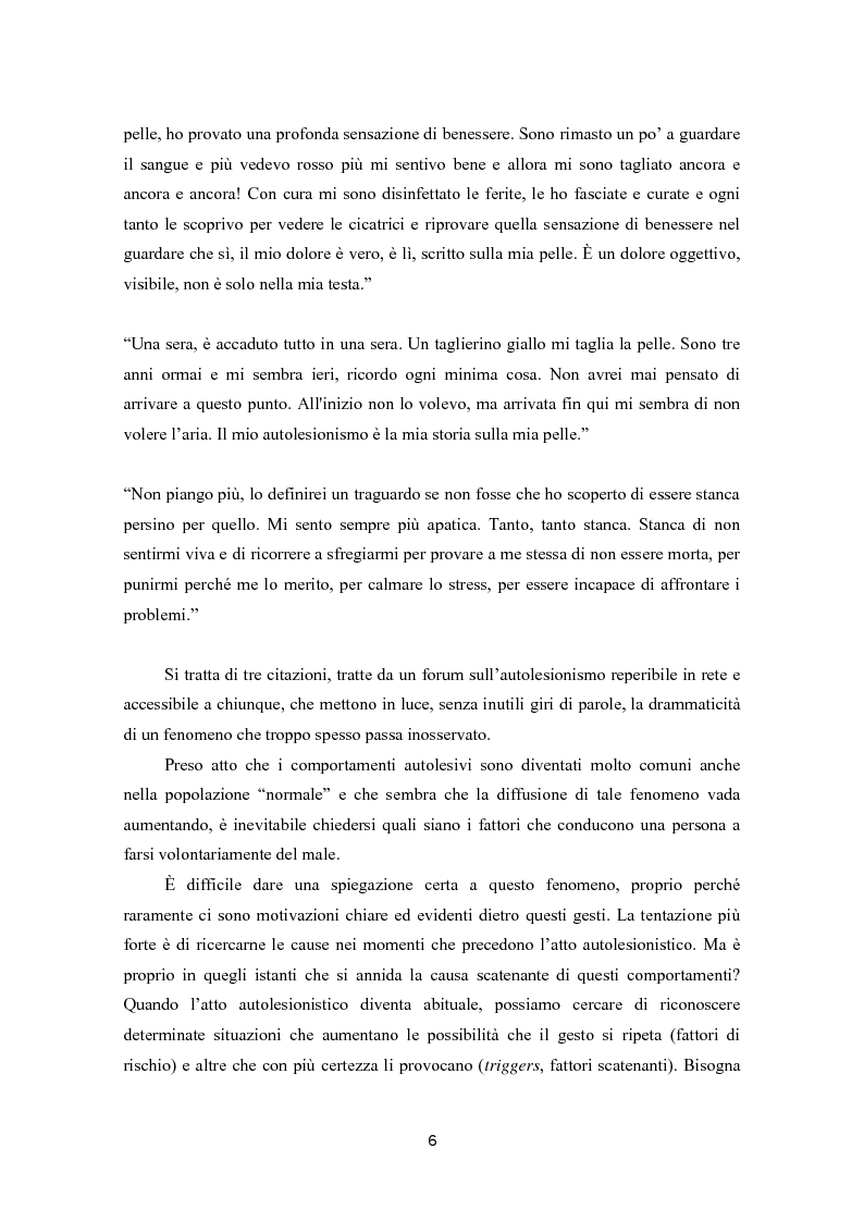 Anteprima della tesi: Autoferimento in adolescenza. Correlati, fattori di rischio e rapporto con il comportamento suicidario., Pagina 7