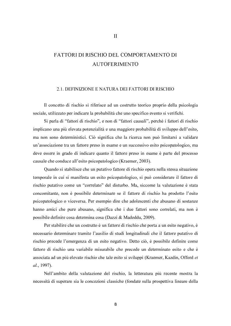 Anteprima della tesi: Autoferimento in adolescenza. Correlati, fattori di rischio e rapporto con il comportamento suicidario., Pagina 9