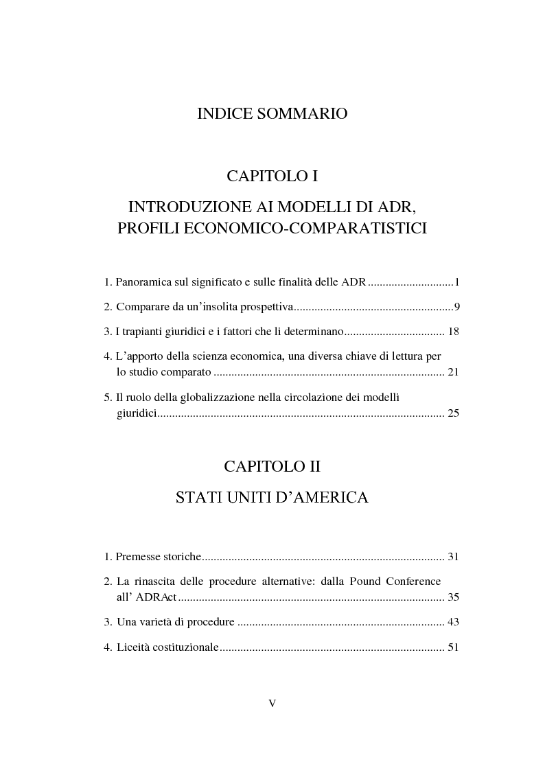 Indice della tesi: Modelli alternativi di giustizia nei sistemi costituzionali di riferimento. Analisi comparata, Pagina 1