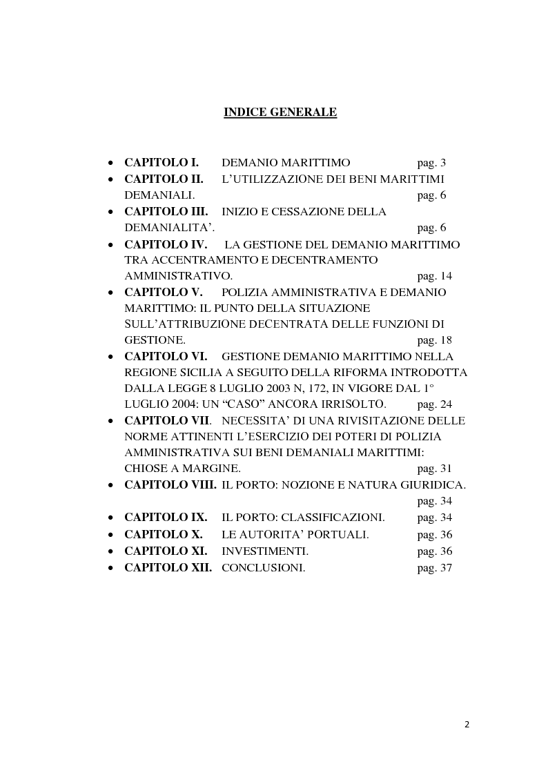 Indice della tesi: Demanio Marittimo, Pagina 1