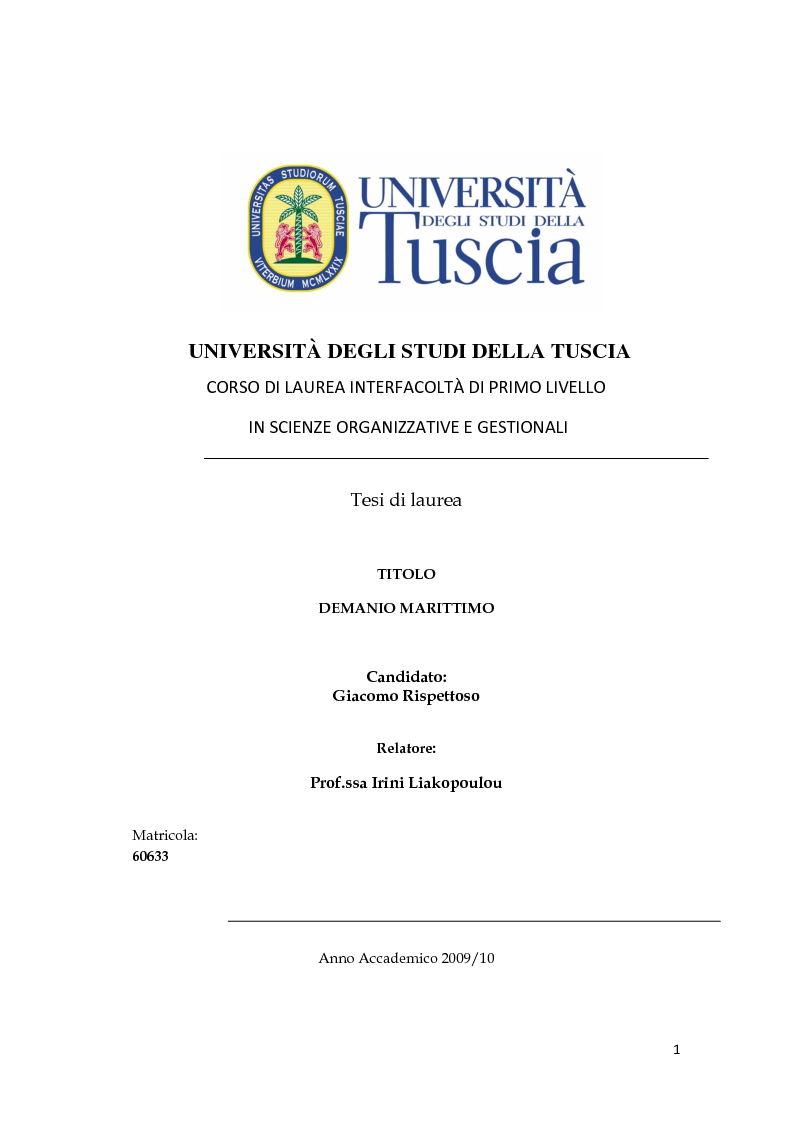 Anteprima della tesi: Demanio Marittimo, Pagina 1