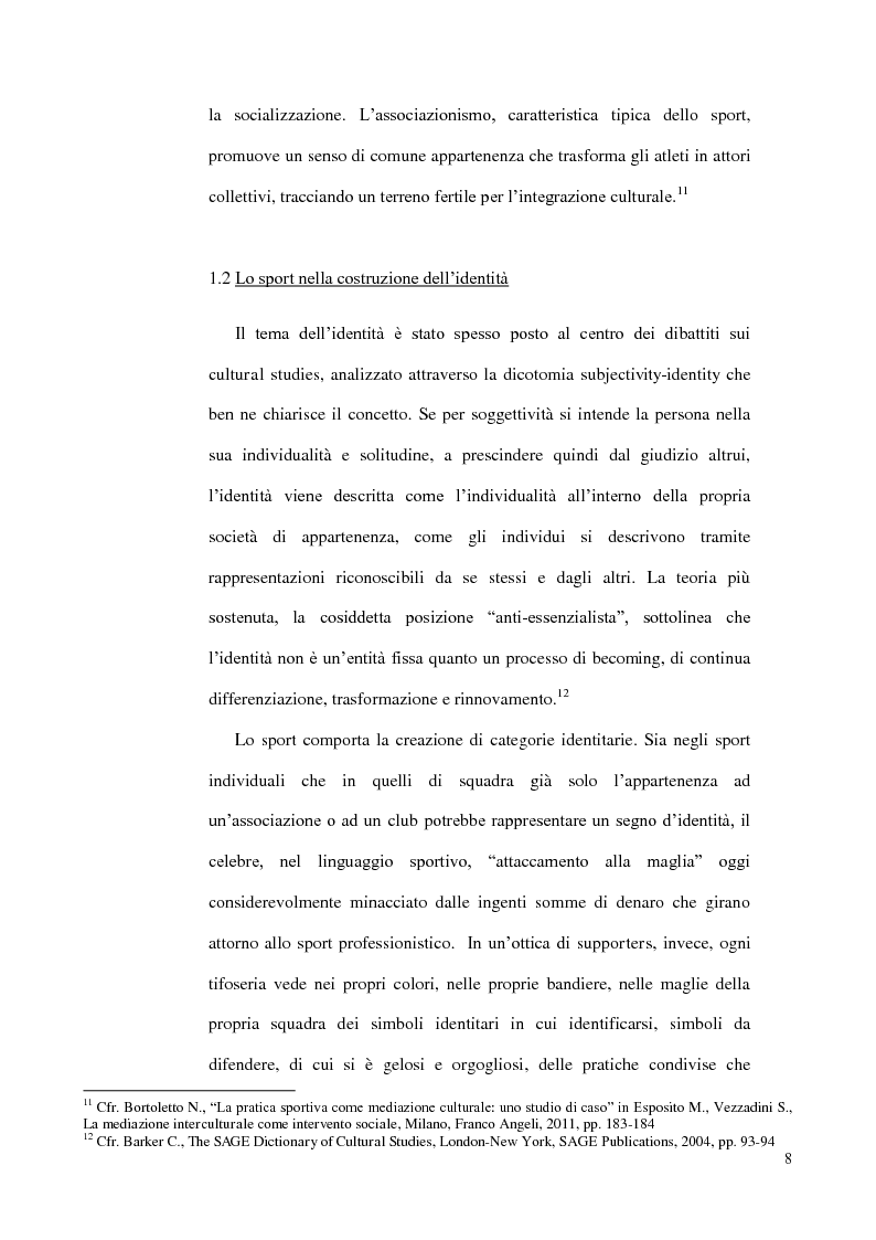 Estratto dalla tesi: Sporting Mediation - Lo sport nell'integrazione culturale