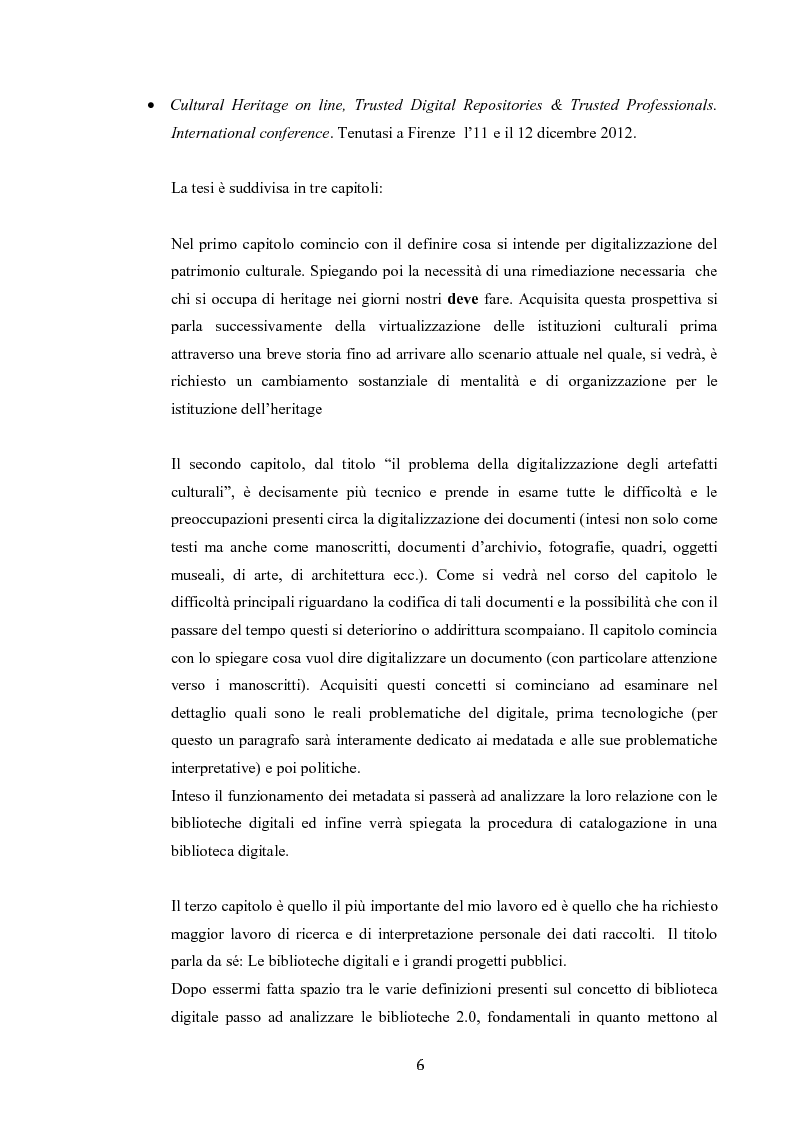 Anteprima della tesi: Digitalizzazione del patrimonio culturale e biblioteche online, Pagina 3