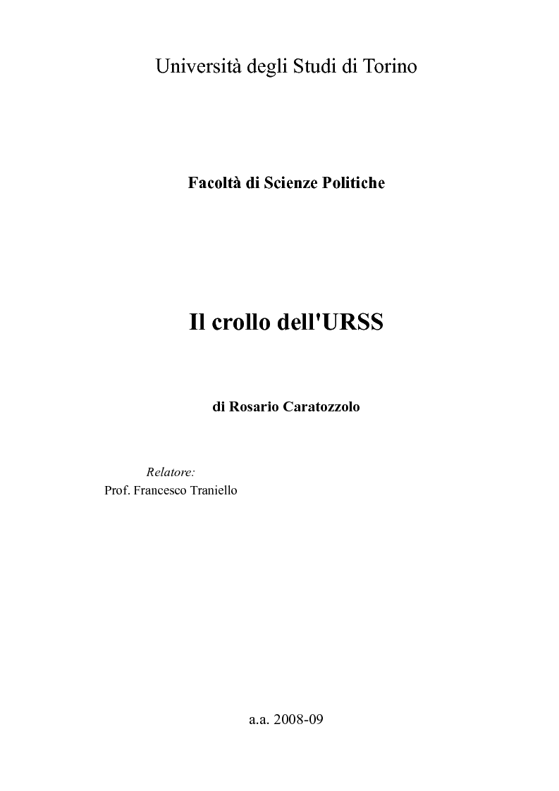 Anteprima della tesi: Il crollo dell'URSS, Pagina 1