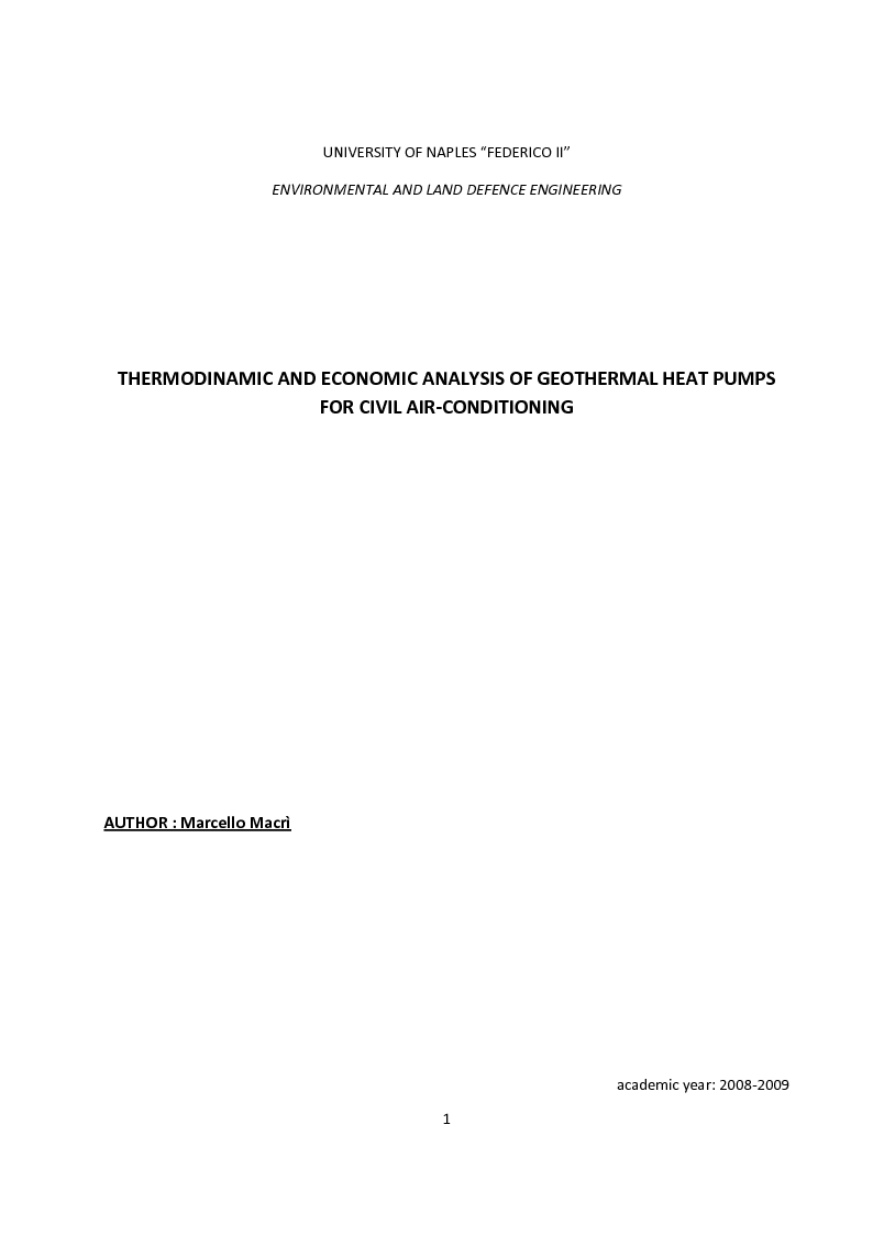 Anteprima della tesi: Thermodinamic and Economic Analysis of Geothermal Heat Pumps for Civil Air-Conditioning, Pagina 1