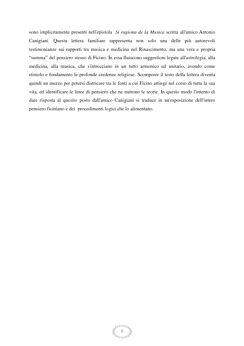 Anteprima della tesi: L'epistola ''Si ragiona de la Musica'' di Marsilio Ficino ad Antonio Canigiani, Pagina 4